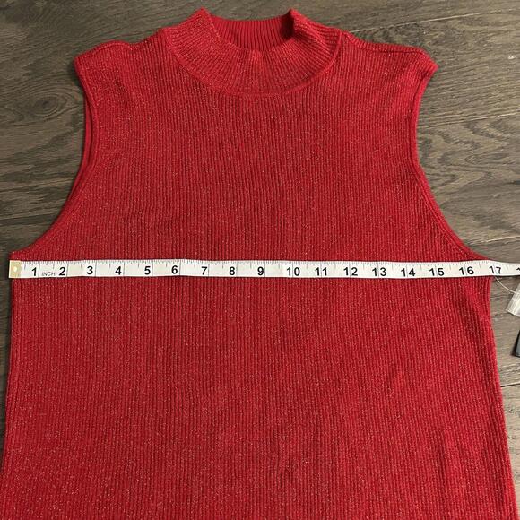 Nygard NWT  Sweater Vest Womens XL Red Sleeveless High Neck Shimmer Top Cotton - Picture 4 of 6
